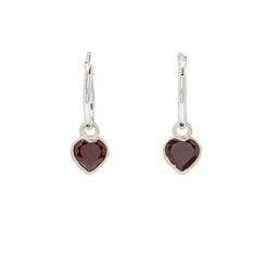 Garnet heart silver hoop earrings by Jo Cooper