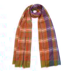 Madras check orange wool scarf