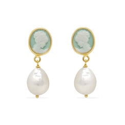 Pearl and porcelain cameo drop earrings by Vintouch