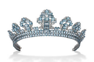 Tiara encrusted with hundreds of pale blue stones
