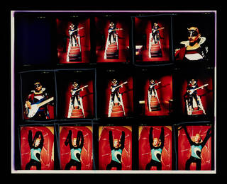 Contact sheet of David Bowie performing with guitar