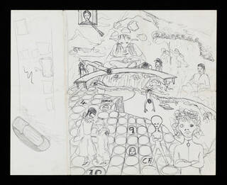 Black and white drawing for Space Oddity album artwork