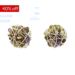 Green cluster silver clip on earrings by Black & Sigi