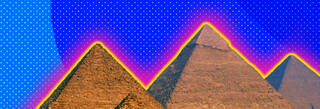 Pyramids of Giza against blue spotty background