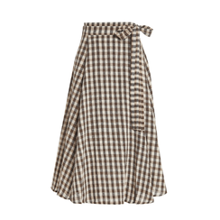 Brown check wrap skirt
